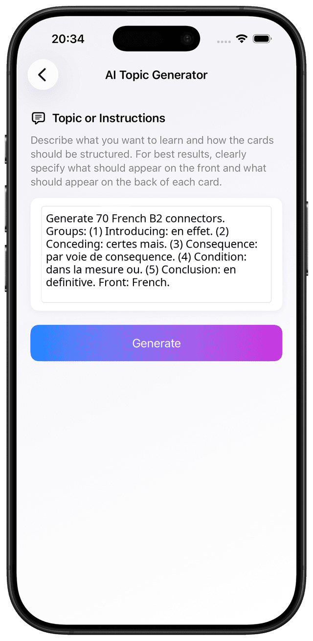 AI prompt for French B2 advanced argumentation connectors