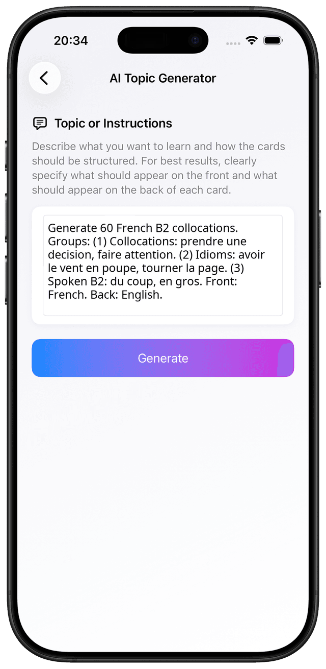 AI prompt for French B2 idioms collocations and natural speech patterns