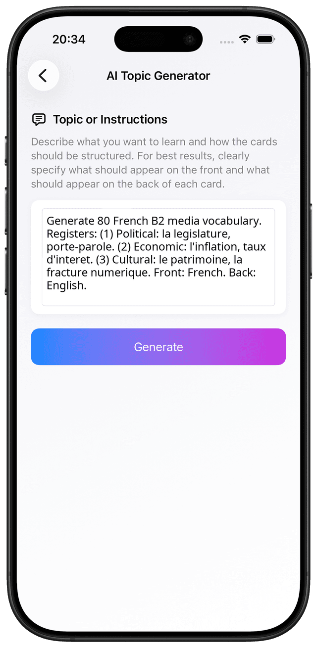 AI prompt for French B2 authentic media comprehension vocabulary