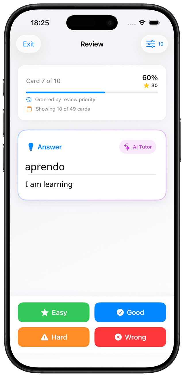 MindCards Spanish B1 vocabulary study interface showing subjunctive flashcards