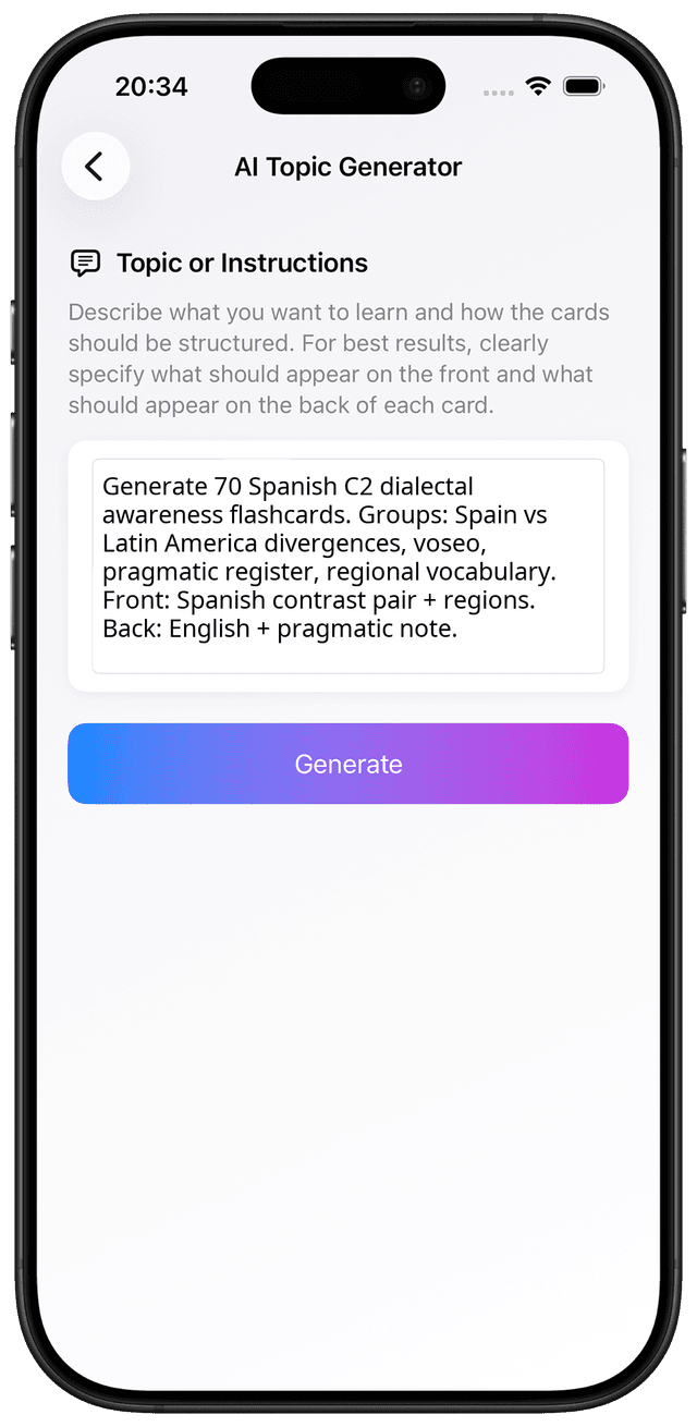 Learning Spanish C2 vocabulary with the AI prompt for dialectal vocabulary awareness