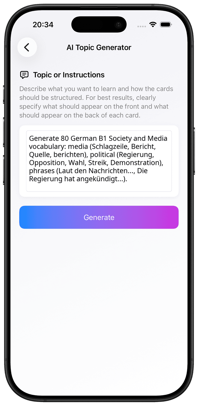 Learning German B1 vocabulary with the AI prompt for discussing society, current events, and media