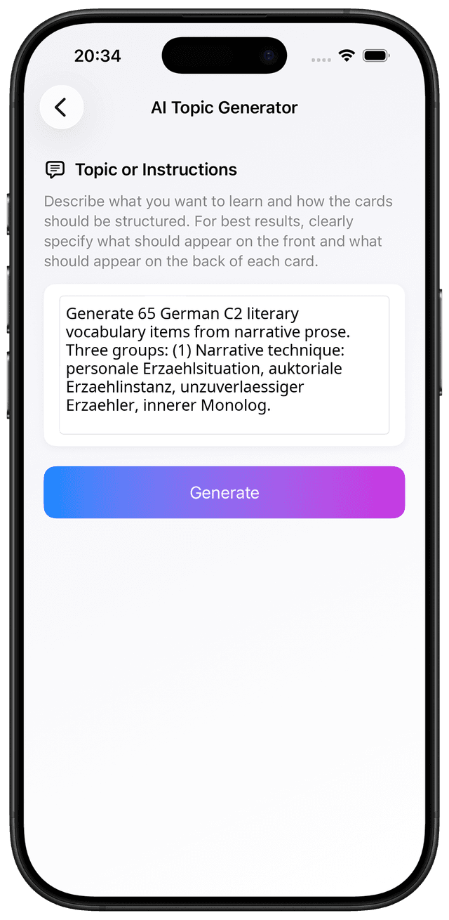 AI prompt for German C2 literary register and narrative prose vocabulary