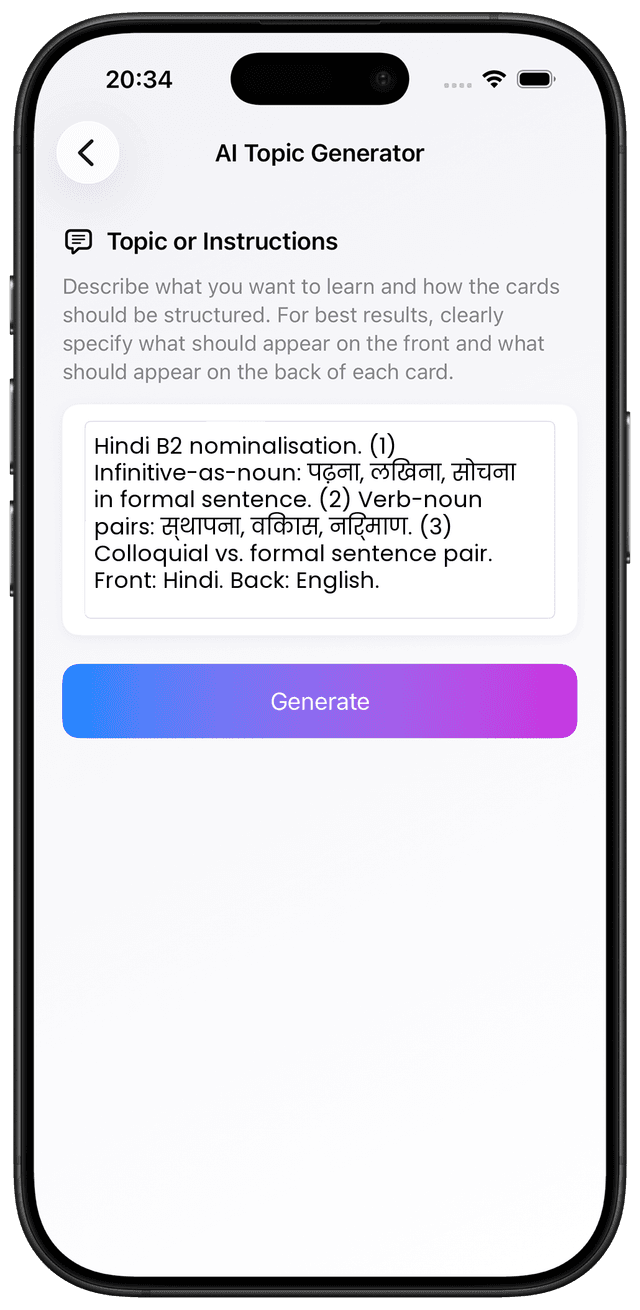 AI prompt for Hindi B2 nominalisation and formal written register vocabulary
