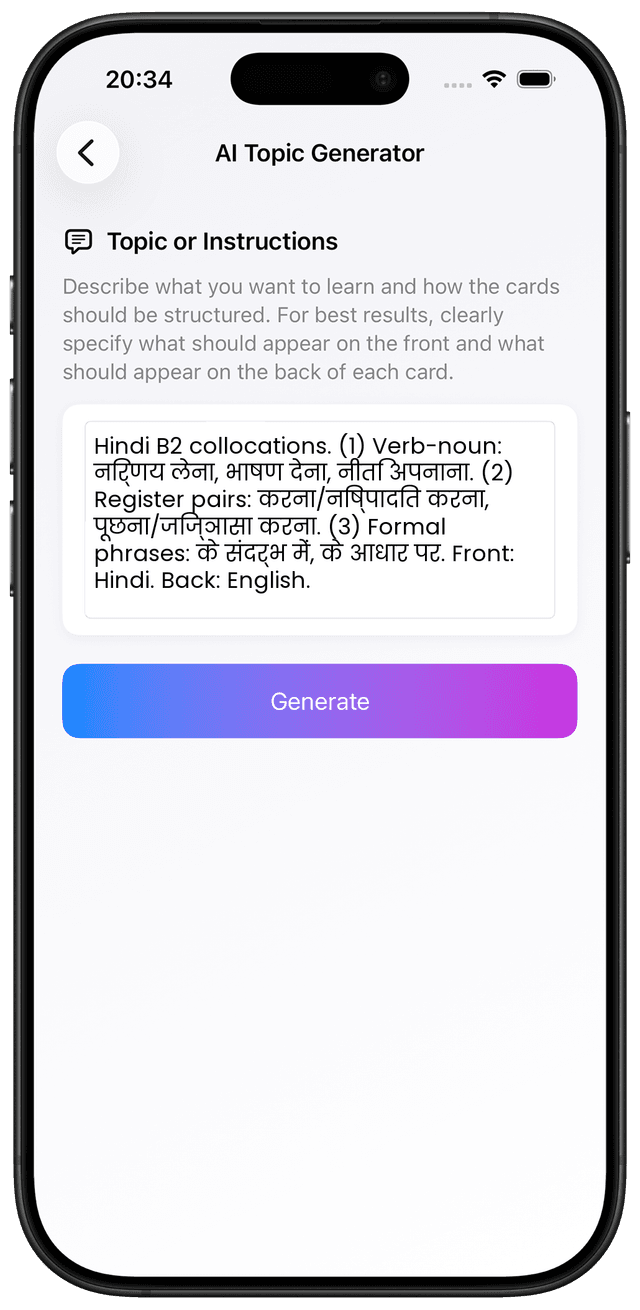 AI prompt for Hindi B2 collocations idioms and C1 preparation vocabulary