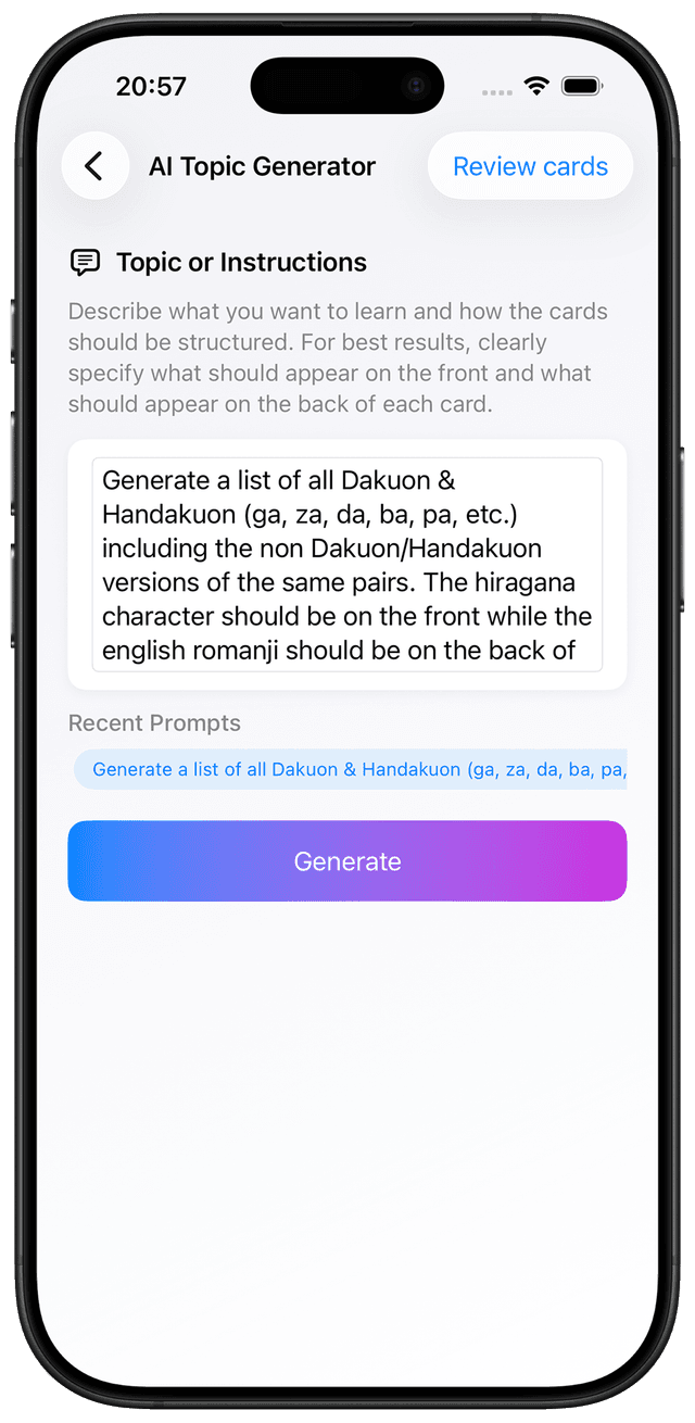 Getting started with learning hiragana by using the AI prompt for Dakuon & Handakuon