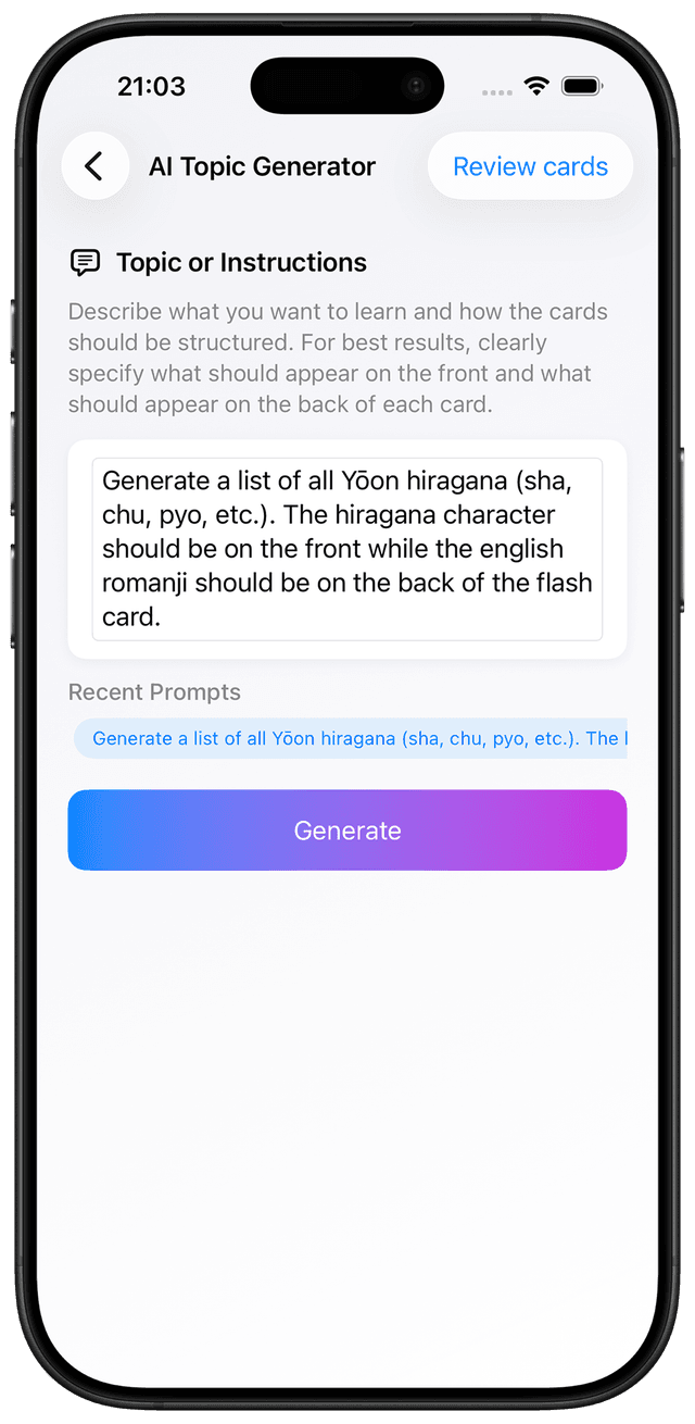 Getting started with learning hiragana by using the AI prompt for Yōon