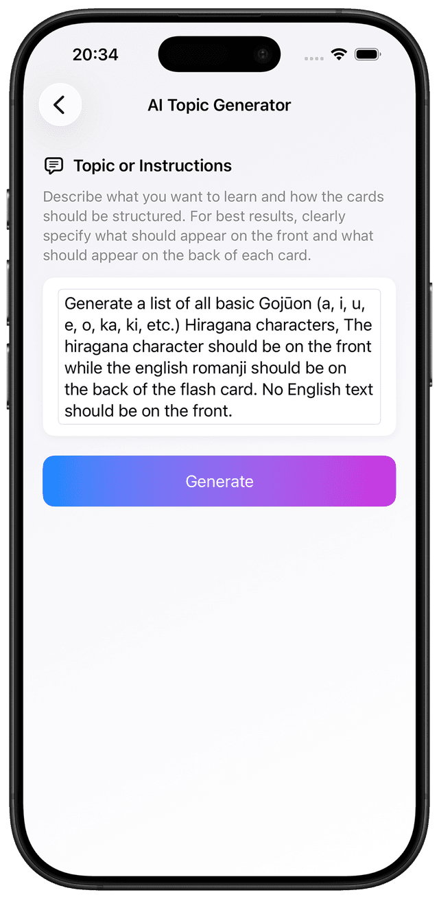 Getting started with learning hiragana by using the AI prompt for basic Gojūon