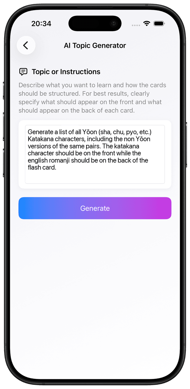 Getting started with learning katakana by using the AI prompt for Yōon
