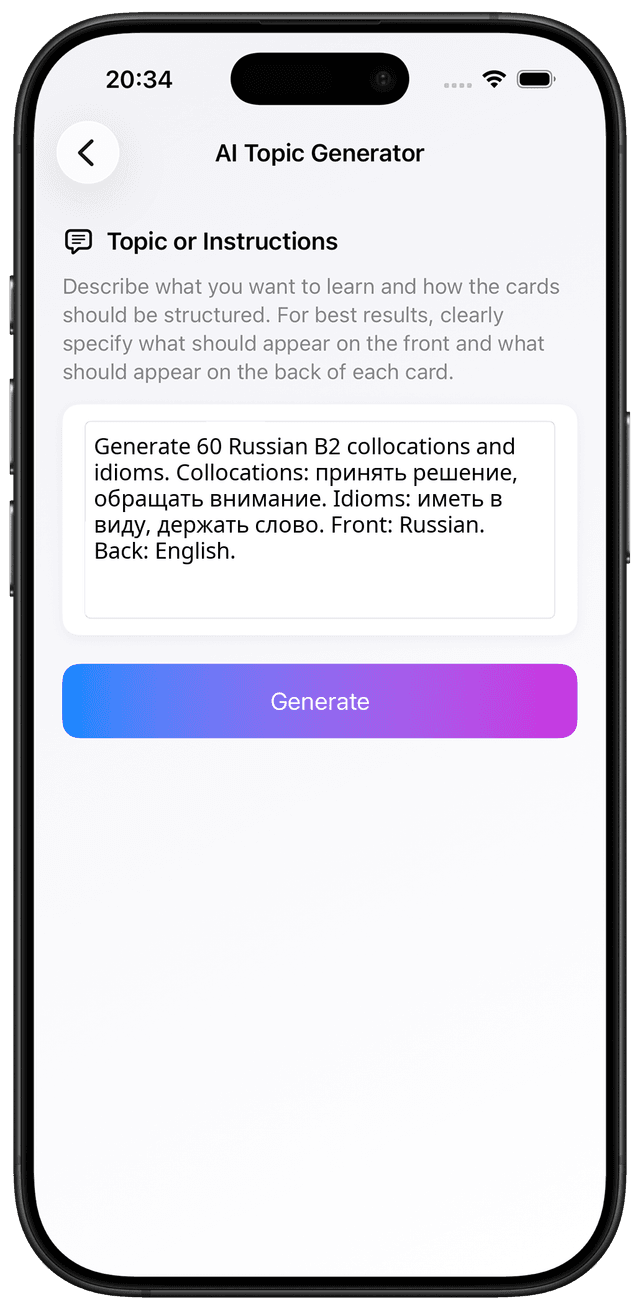 AI prompt for Russian B2 idioms collocations natural speech